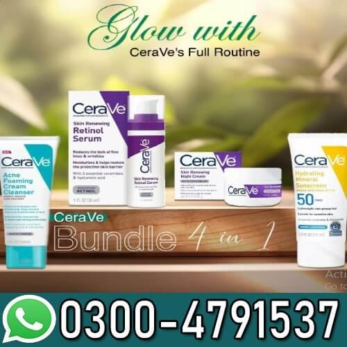 CeraVe 4 in 1 Skincare Bundle Night Cream Serum Sunblock Cleanser In Pakistan
